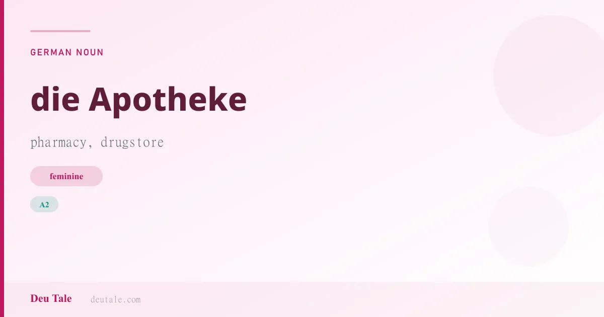 die Apotheke — German feminine noun meaning pharmacy, drugstore (A2)