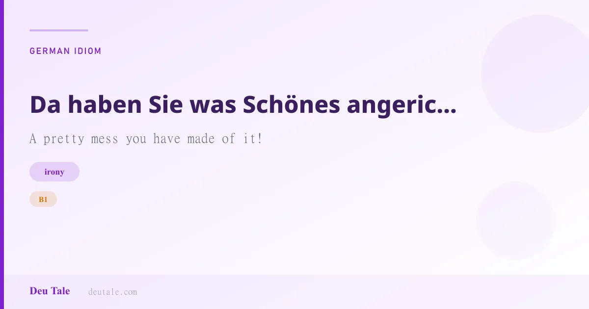 Da haben Sie was Schönes angerichtet! — German idiom meaning: A pretty mess you have made of it! (B1)