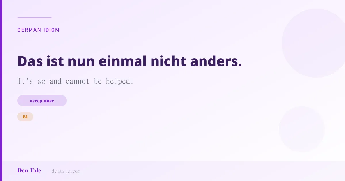 Das ist nun einmal nicht anders. — German idiom meaning: It's so and cannot be helped. (B1)