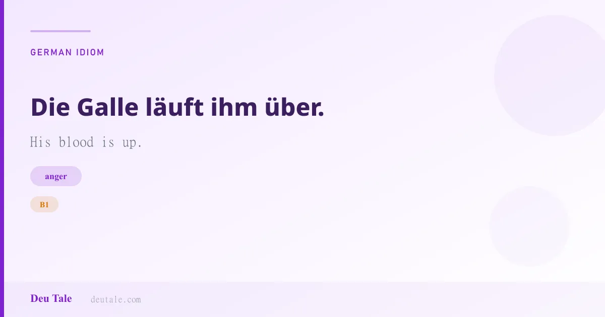 Die Galle läuft ihm über. — German idiom meaning: His blood is up. (B1)