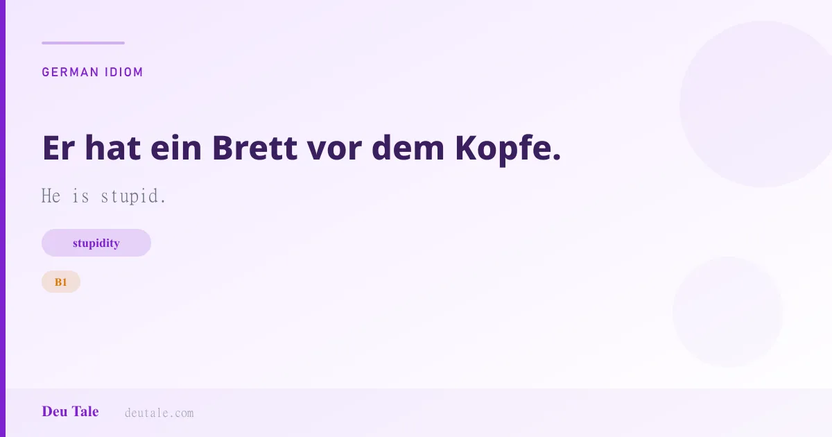 Er hat ein Brett vor dem Kopfe. — German idiom meaning: He is stupid. (B1)