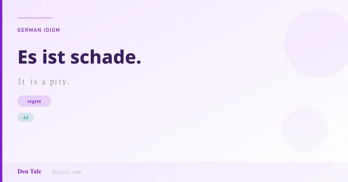 Es ist schade. — German idiom meaning: It is a pity. (A2)