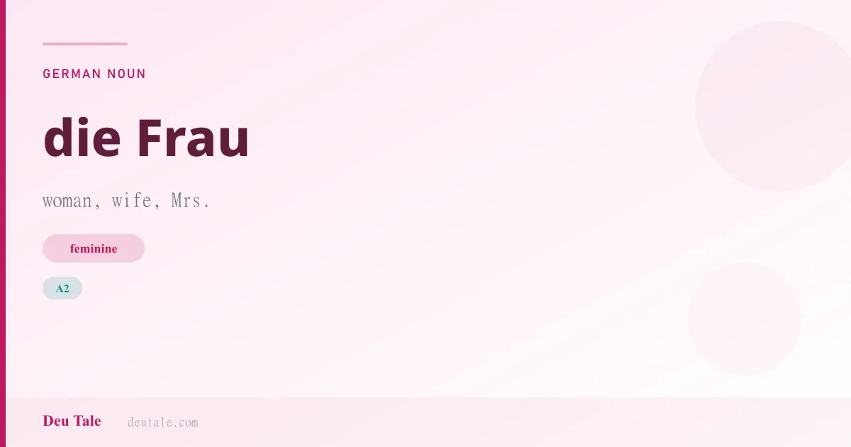 die Frau — German feminine noun meaning woman, wife, Mrs. (A2)