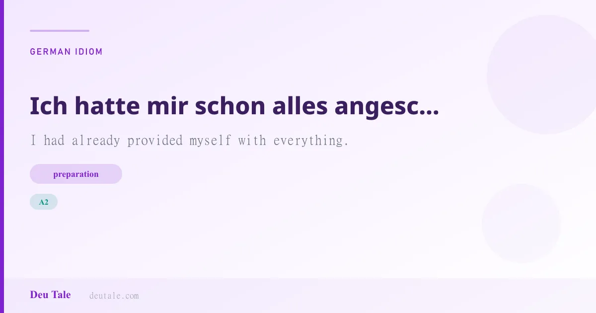 Ich hatte mir schon alles angeschafft. — German idiom meaning: I had already provided myself with everything. (A2)