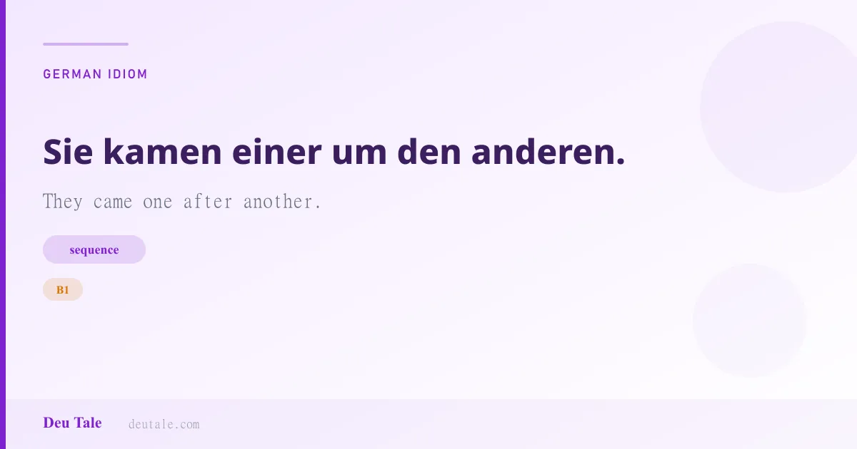 Sie kamen einer um den anderen. — German idiom meaning: They came one after another. (B1)