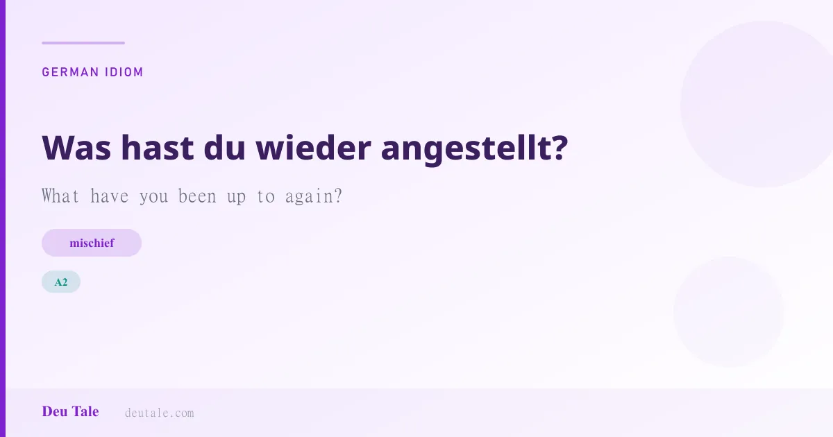 Was hast du wieder angestellt? — German idiom meaning: What have you been up to again? (A2)